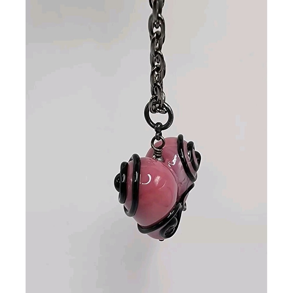 Pink Artisan Glass Heart Swirl Pendant Padlock Key Valentines Day Vintage Goth - Picture 14 of 16